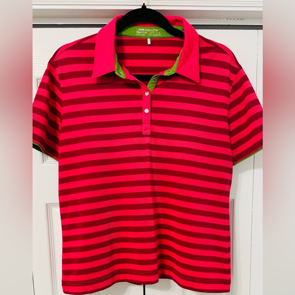 Nike Golf Pink and Red Striped Shirt